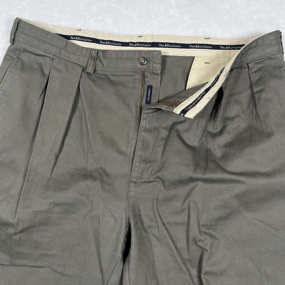 Vintage Polo Ralph Lauren Andrew Pant Olive Green Men Pleated Cotton Chino 38X32